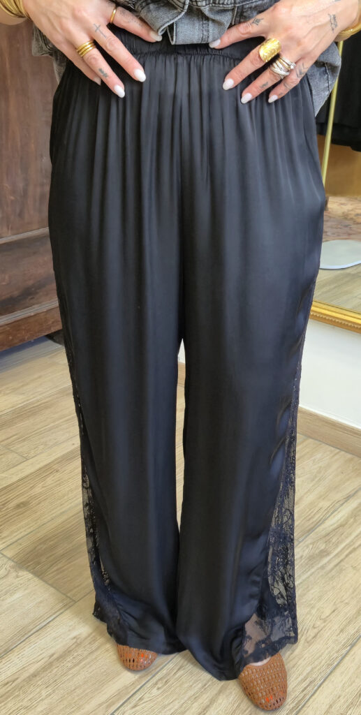 Pantalon satin dentelle - Noir