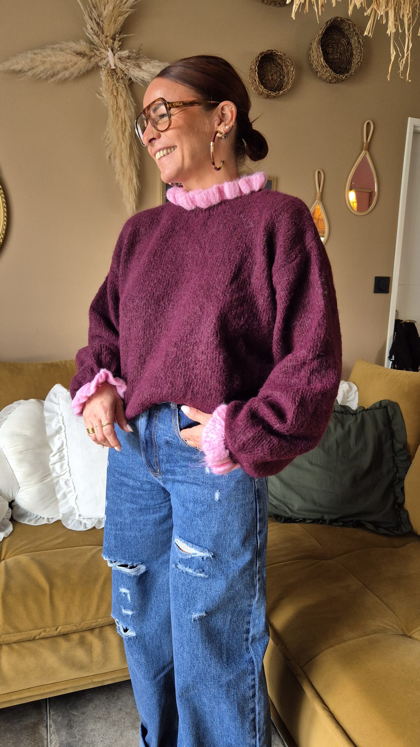 Pull Bordeau/rose - Lola