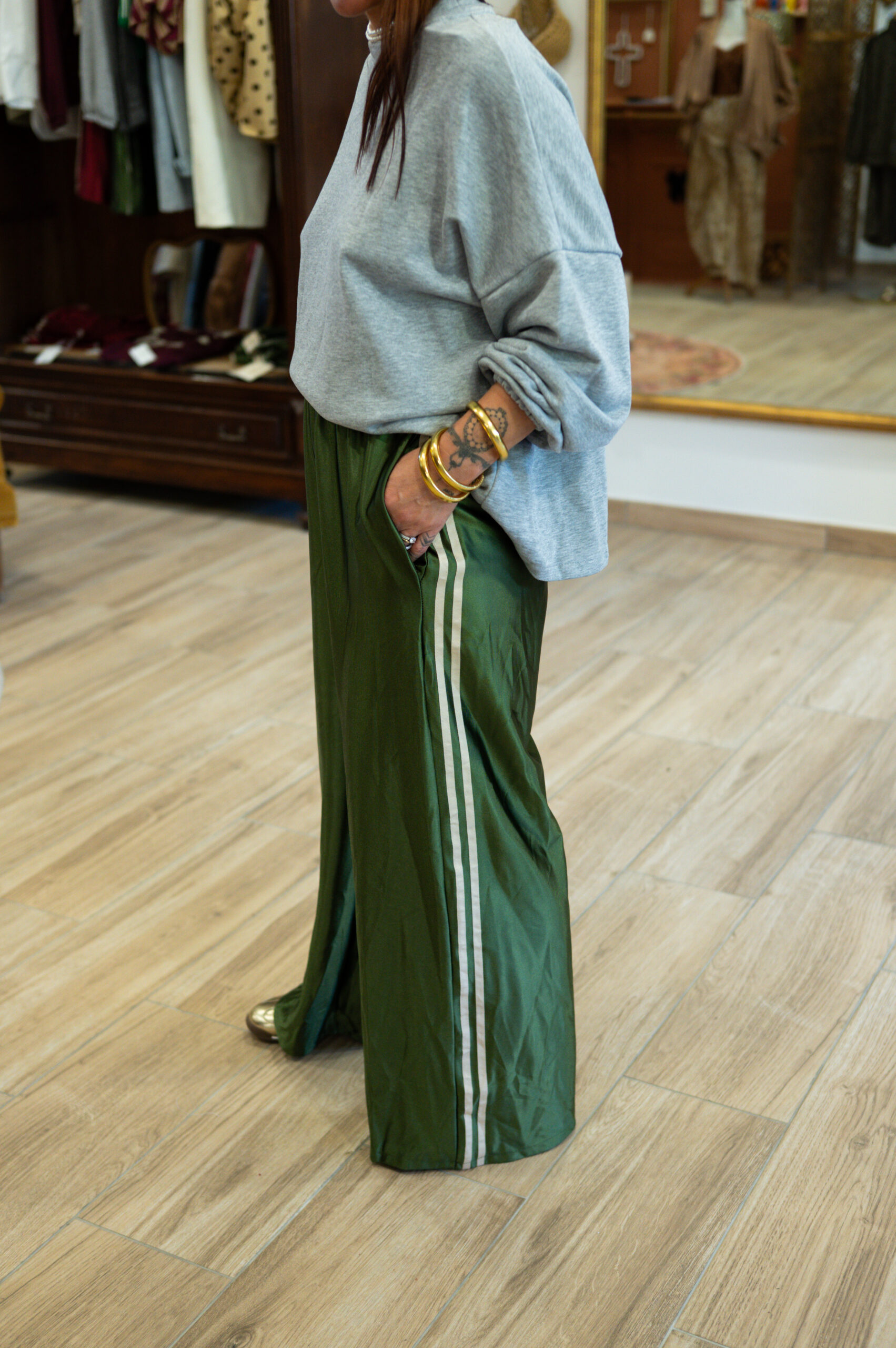 Pantalon satiné  - Olive